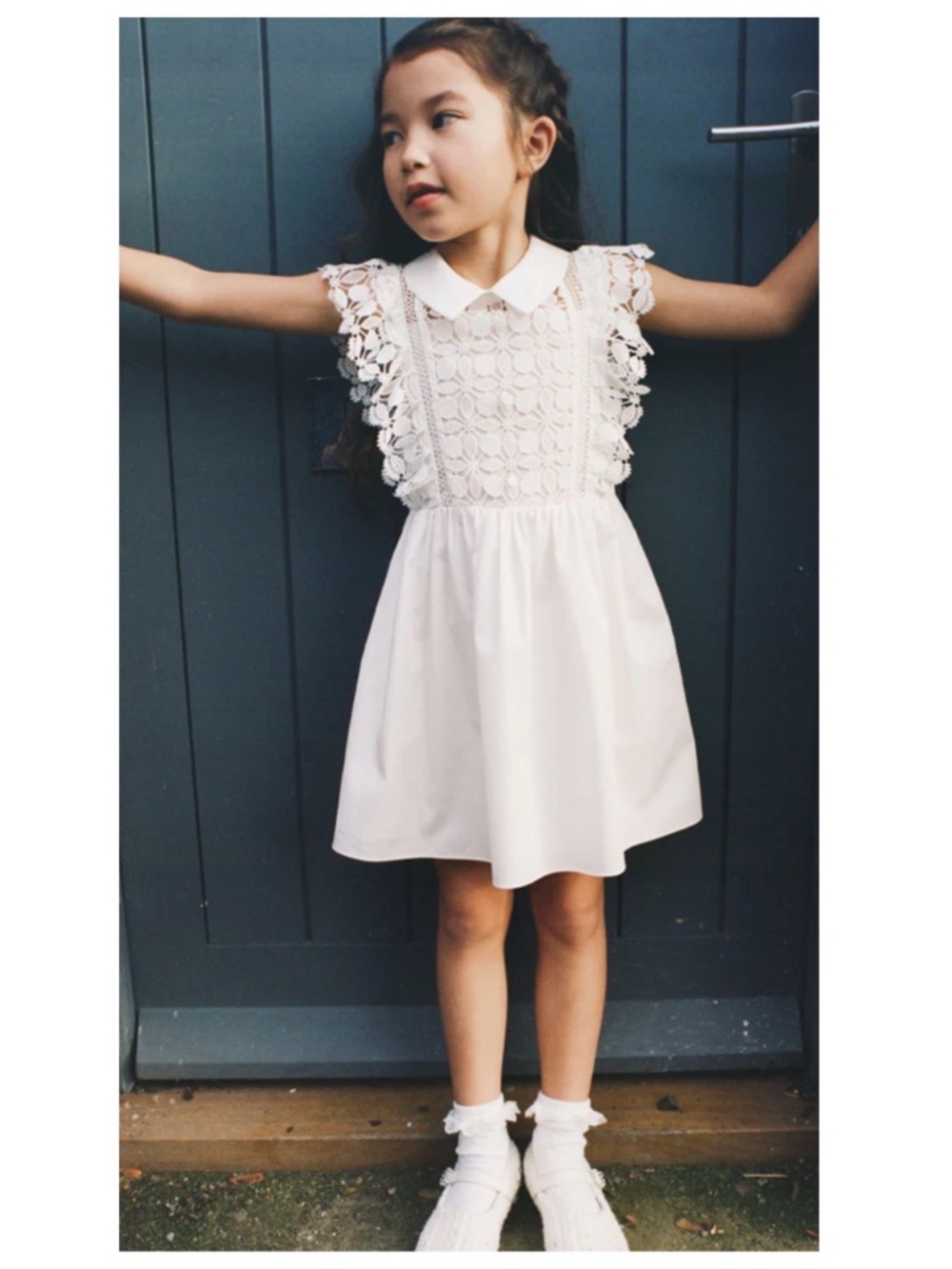Self-Portrait Girls Cream Lace Bodice Dress with Peter Pan Collar